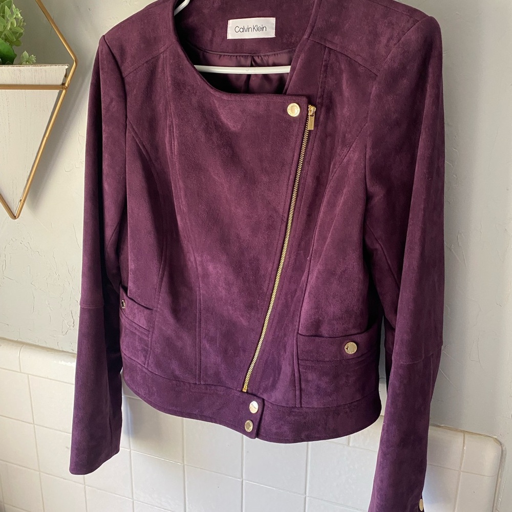 Calvin Klein Women's vegan Suede Plum Leather Jacket